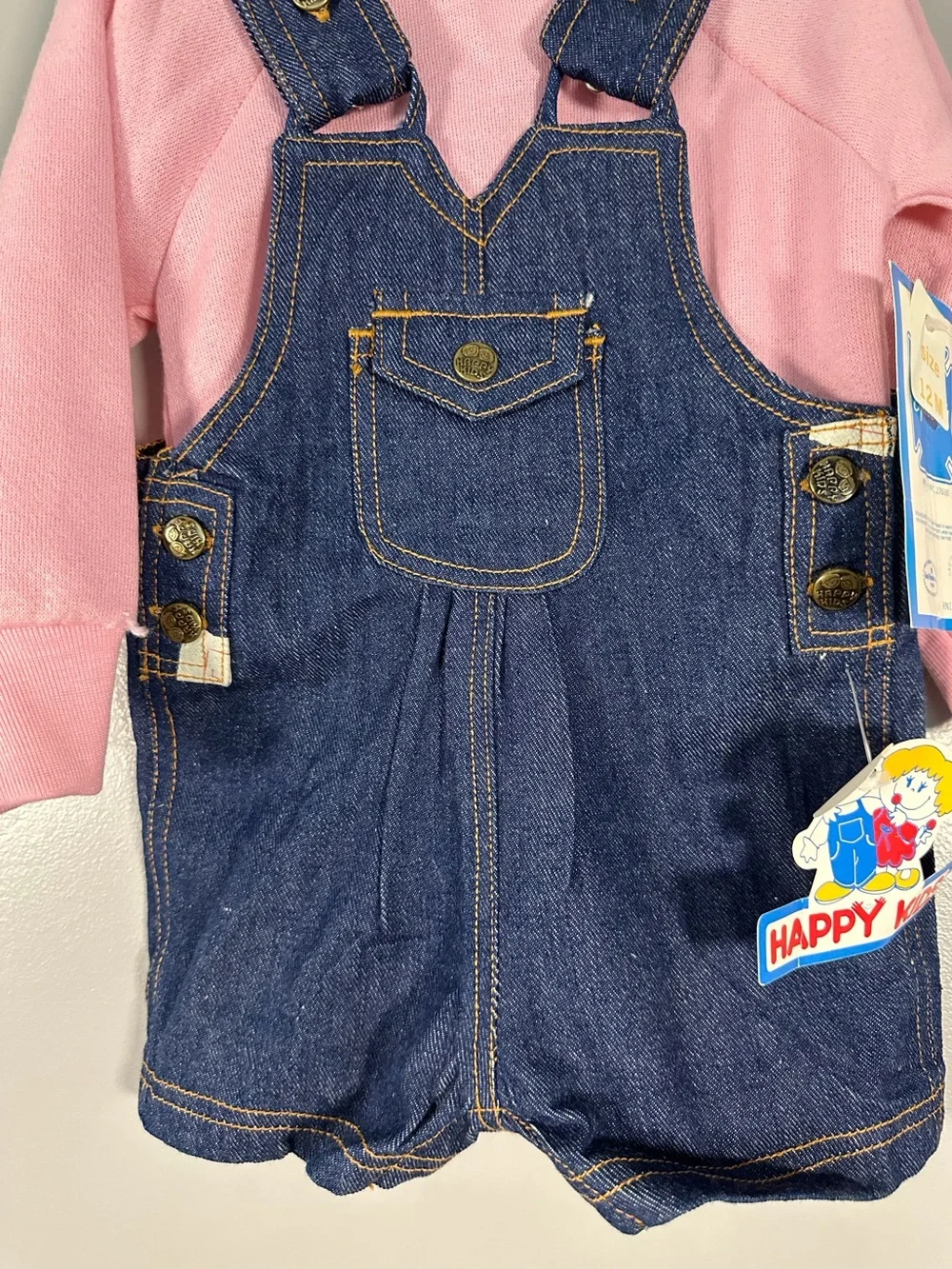 Vintage 80’s / 90’s Spencer’s Happy Kids Baby Girls Denim Overalls set NWT 12M